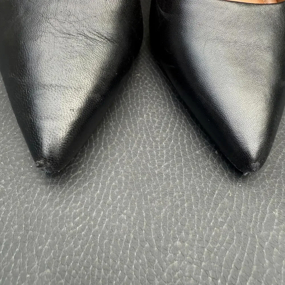 Nordstrom Rack Pumps Women 7.5 Black Pointed Toe Kitten Heel Leather Office Chic